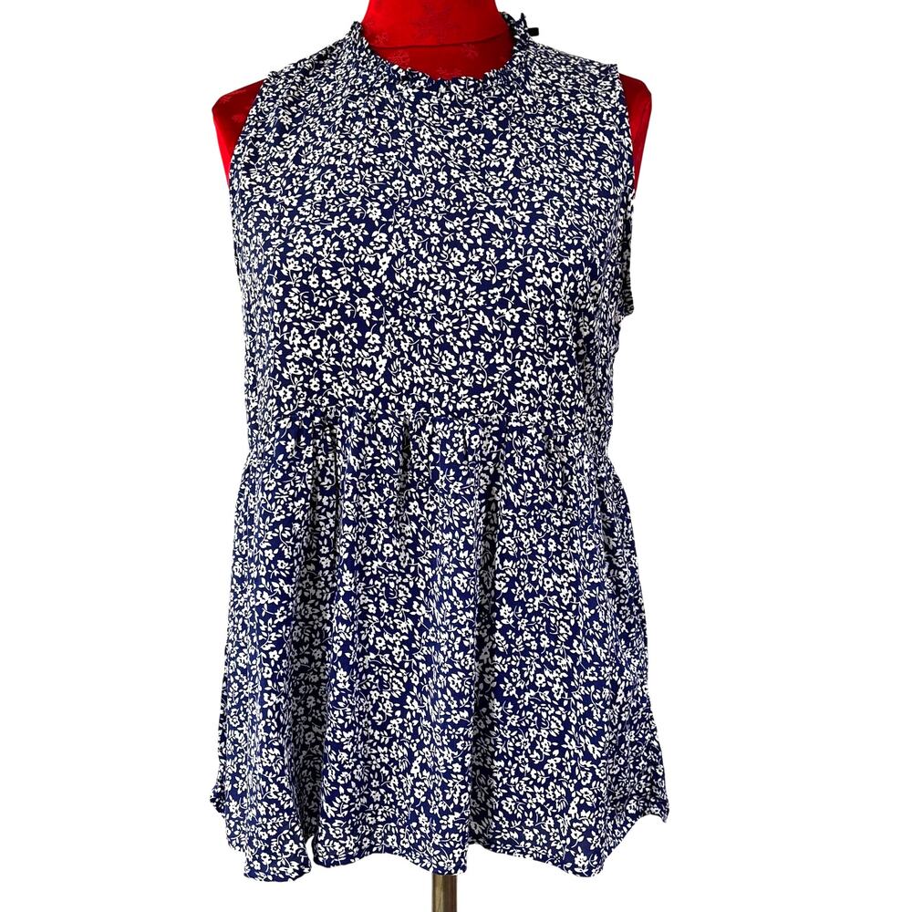Rachel Zoe NWT casual top sz S blue & white mini floral print sleeveless blouse